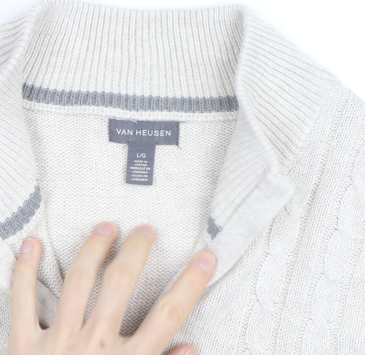Van Heusen Men Beige Cable-Knit 1/4 Zip Jumper L