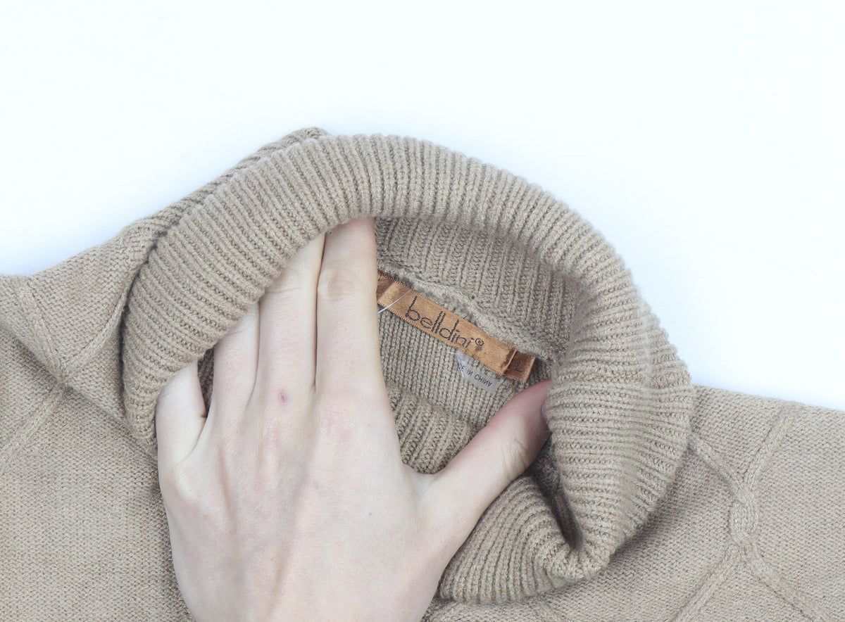 Belldini Women's Beige Roll Neck Cable-Knit Jumper M