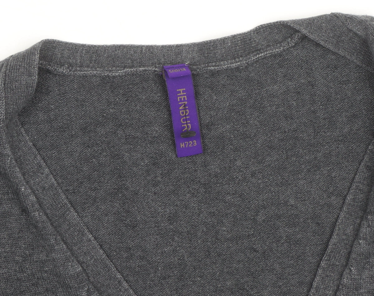 Henbury Women’s Grey V-Neck Cardigan Size Small Cotton Blend