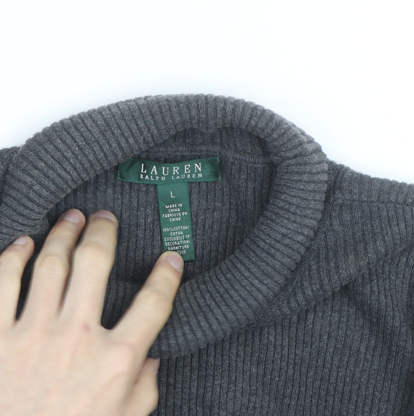 Ralph Lauren Women's Grey Roll Neck Cotton Jumper Size L