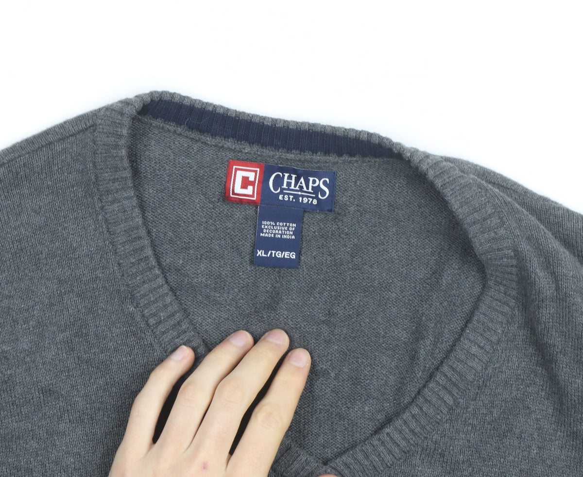 Chaps Men's Grey Cotton V-Neck Knit Sweater Vest XL Classic Style
