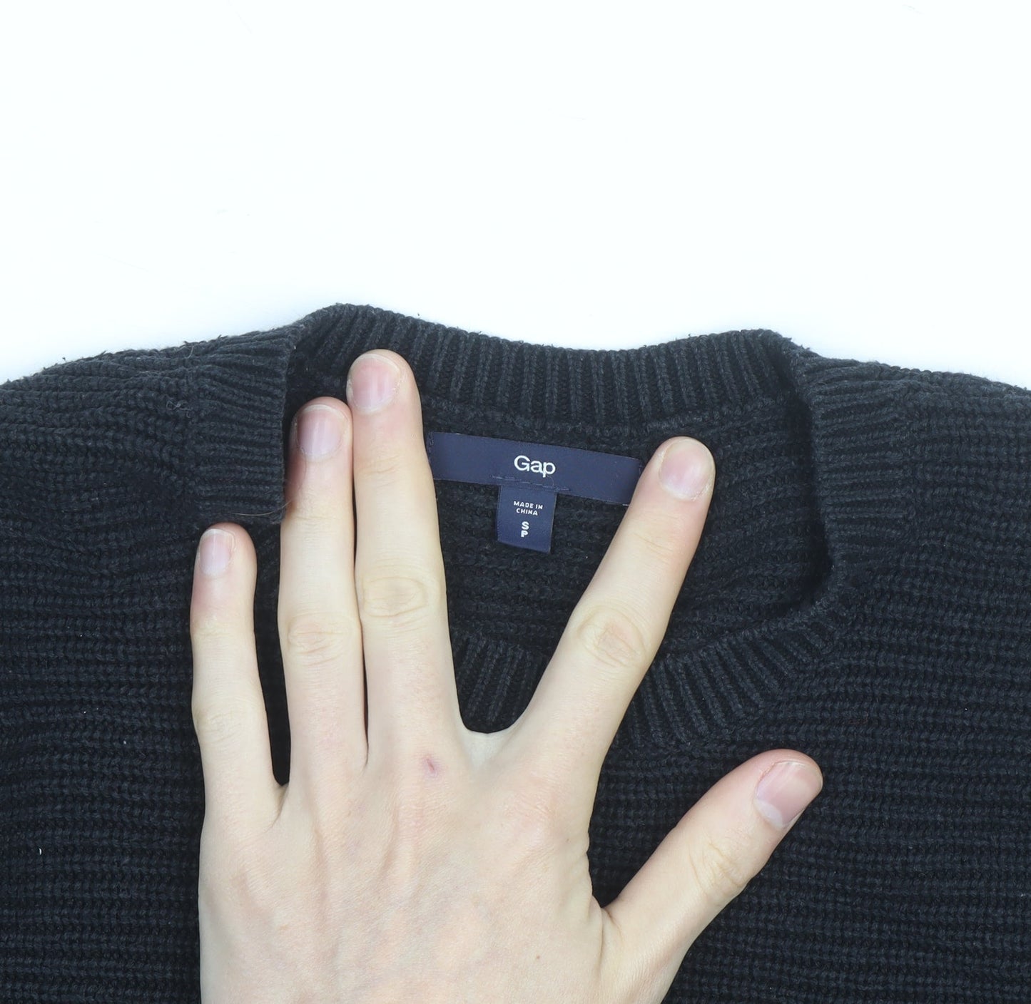 Gap Men Black Cotton Chunky Knit Crew Neck Jumper Size S