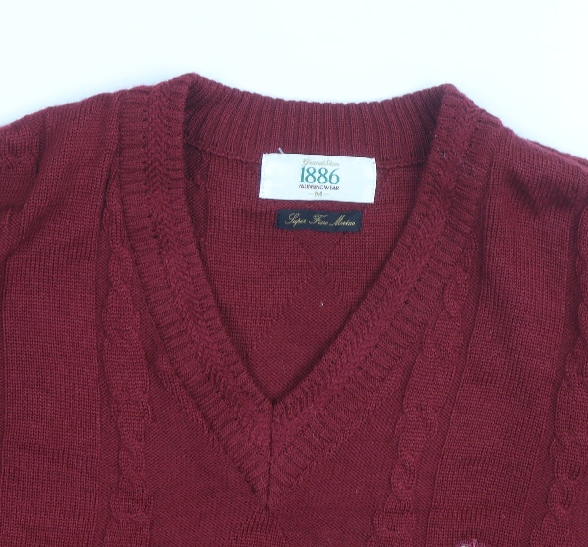 Alunsingwear Men Red Wool Cable-Knit V-Neck Jumper M