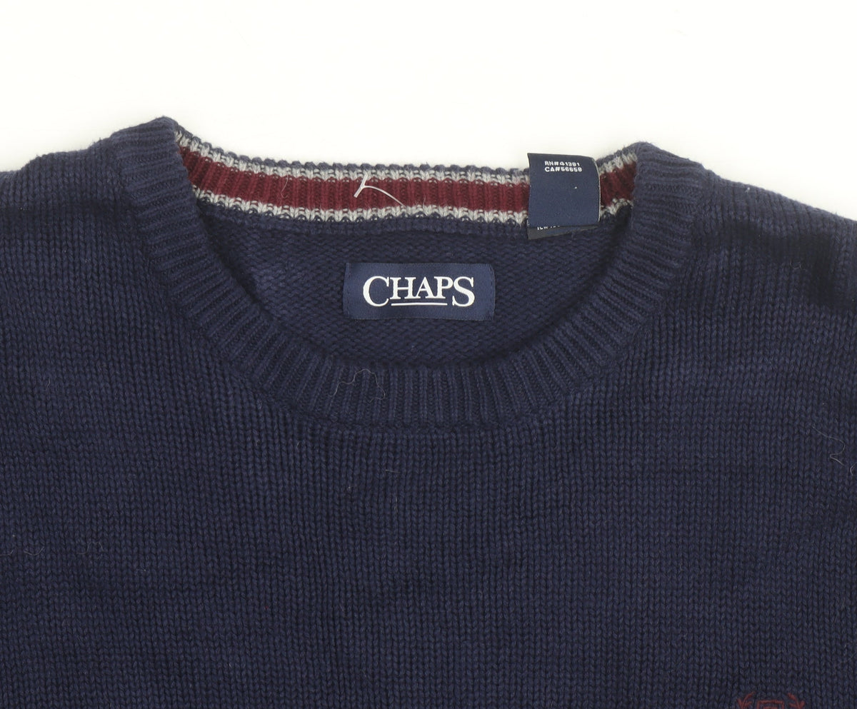 Chaps Men's Blue Cotton Crew Neck Pullover Jumper M