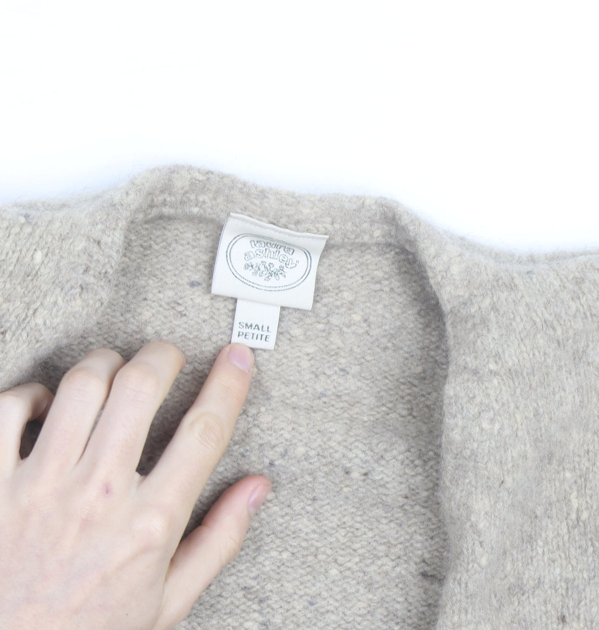 Lauren Ashley Women Beige Petite Wool Cardigan Size Small