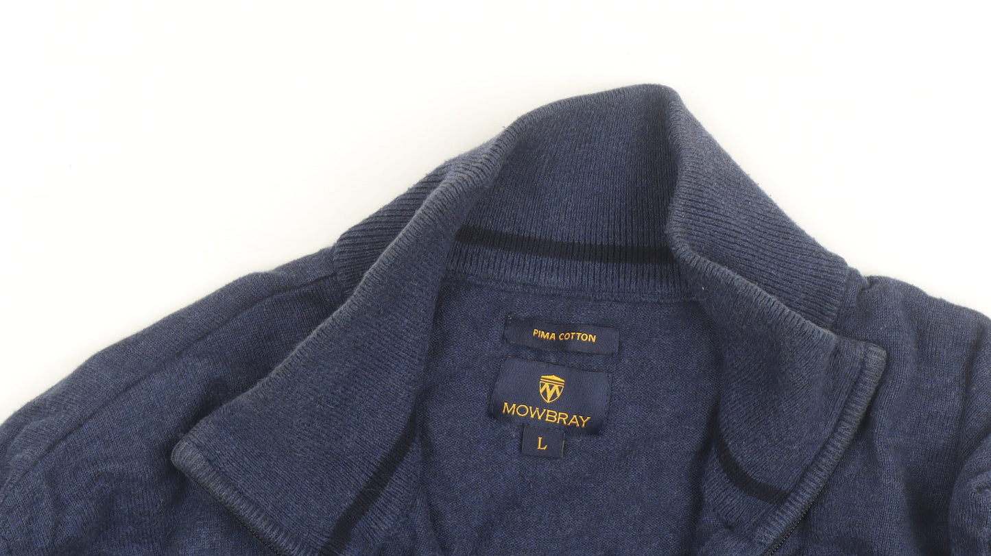Mowbray Men's Blue Pima Cotton 1/4 Zip High Neck Jumper Size L