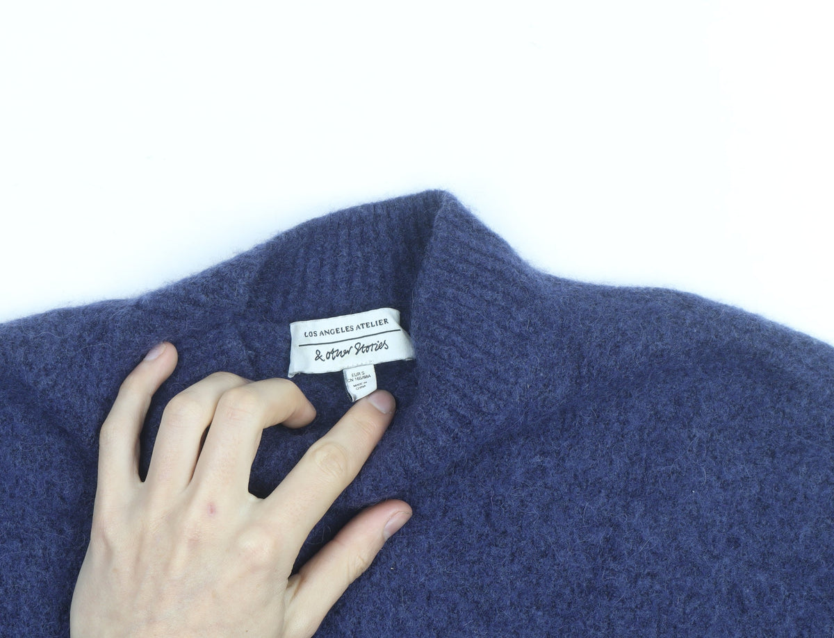 & Other Stories Women Blue Wool Blend Mock Neck Pullover Jumper Size S