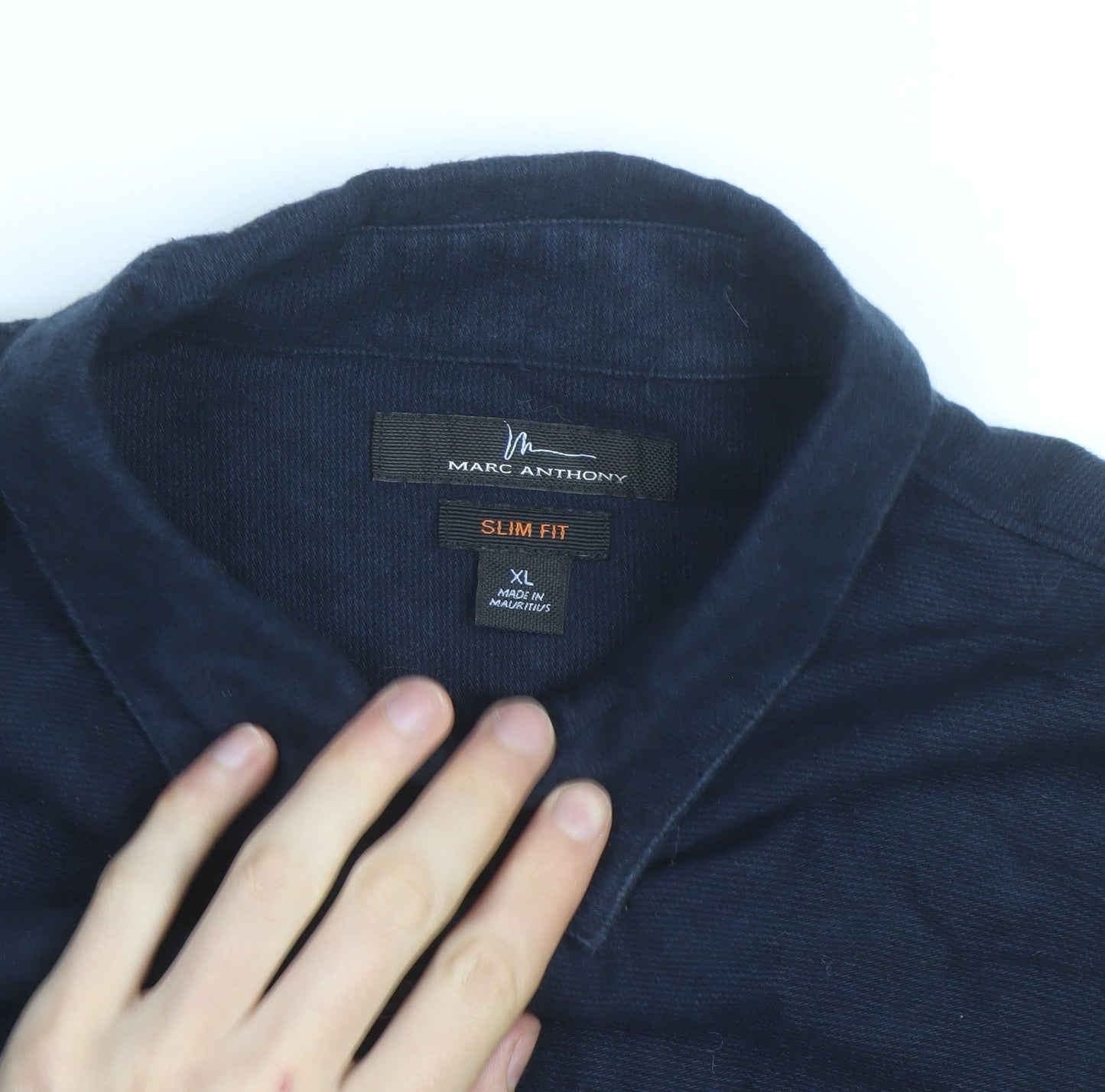 Marc Anthony Men's Blue Colourblock Slim Fit Cotton Button-Up Shirt XL