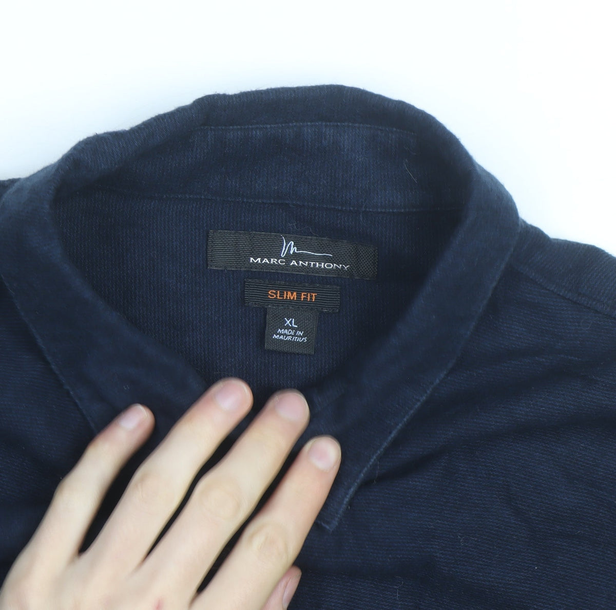 Marc Anthony Men's Blue Colourblock Slim Fit Cotton Button-Up Shirt XL