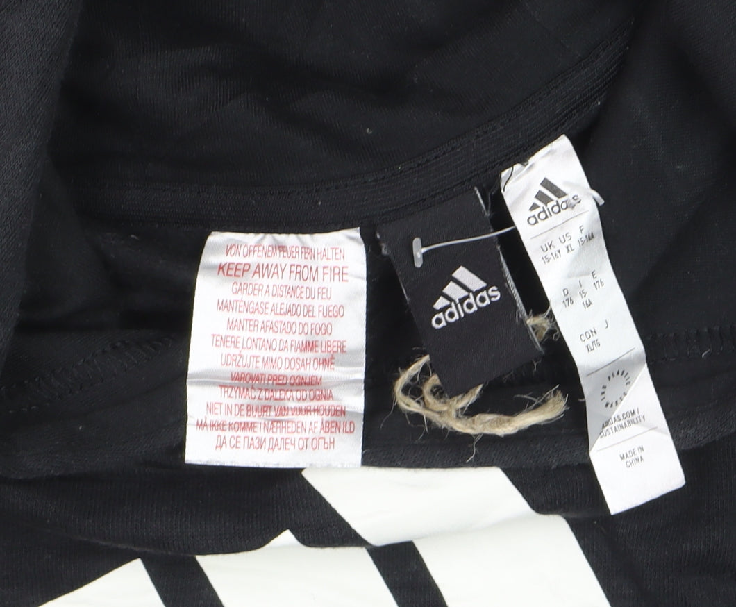 Adidas Boys Black Grey Colourblock Pullover Hoodie Size 15-16 Years
