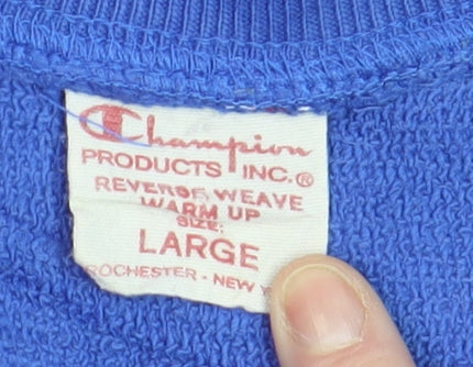 Champion Men's Blue Large Reverse Weave Logo Pullover Sweatshirt