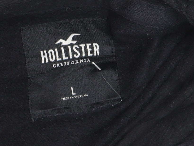 Hollister Men’s Black Pullover Hoodie L Logo Graphic Fleece Sweatshirt
