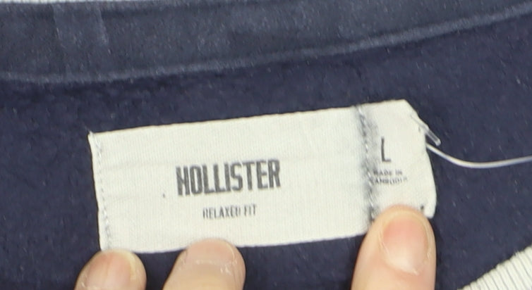 Hollister Men's Blue Logo Pullover Sweatshirt L Relaxed Fit