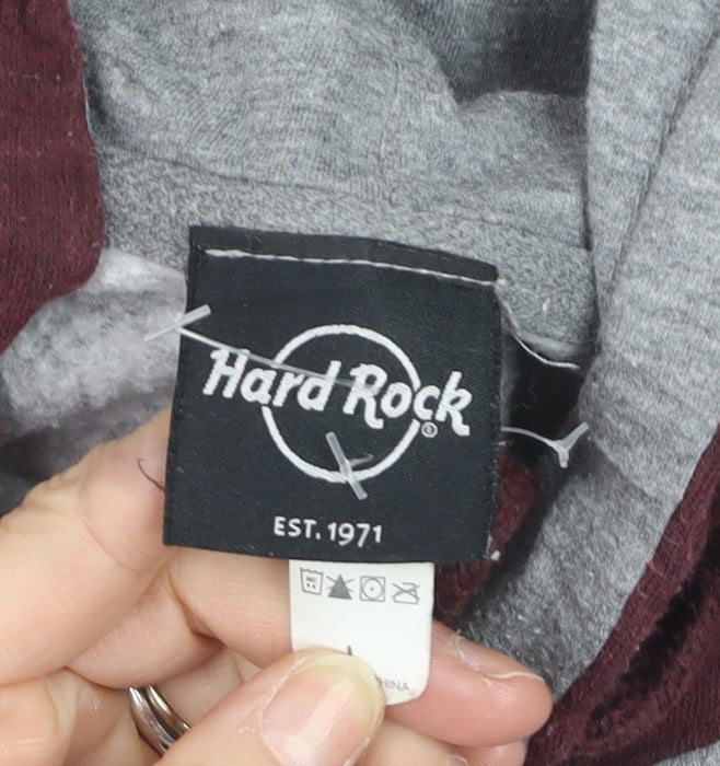 Hard Rock Men’s Grey & Maroon Pullover Hoodie L Music Logo