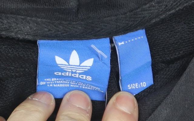Adidas Women Black Trefoil Pullover Hoodie Size 10 Cotton Blend