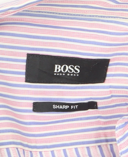 Hugo Boss Men's Multicoloured Slim Fit Striped Dress Shirt 17.5in