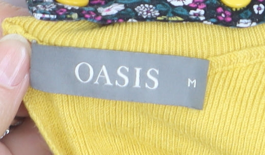Oasis Women Yellow Collared 3/4 Sleeve Pullover Jumper Size M