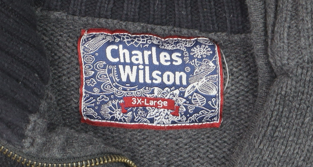 Charles Wilson Men’s Grey 3XL 1/2 Zip Cotton Jumper High Neck Knit