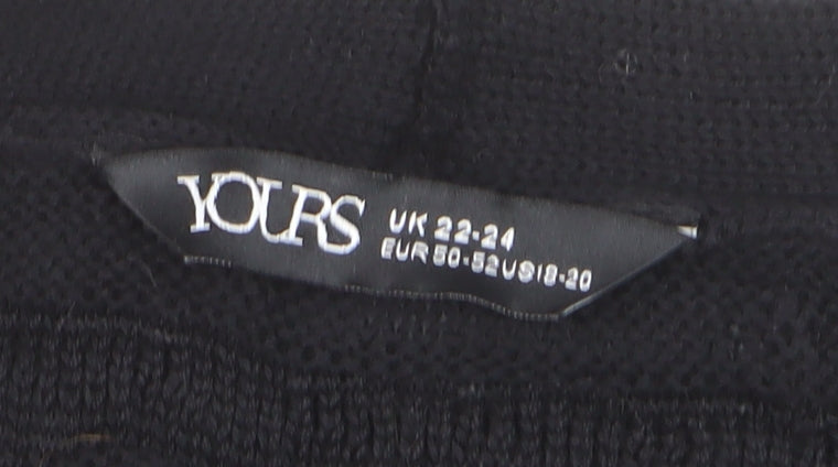Yours Women Black Plus Size 22 Open Knit V-Neck Cardigan