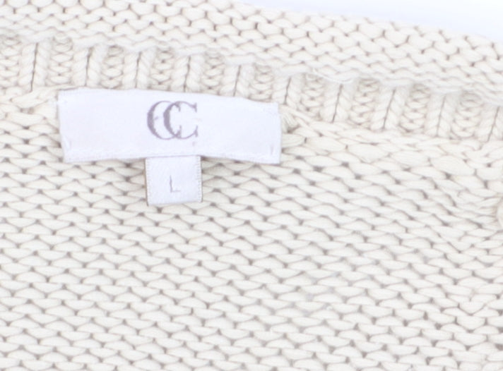 Country Casuals Women’s Beige Linen Cotton Short Sleeve Cable Knit Open Cardigan L