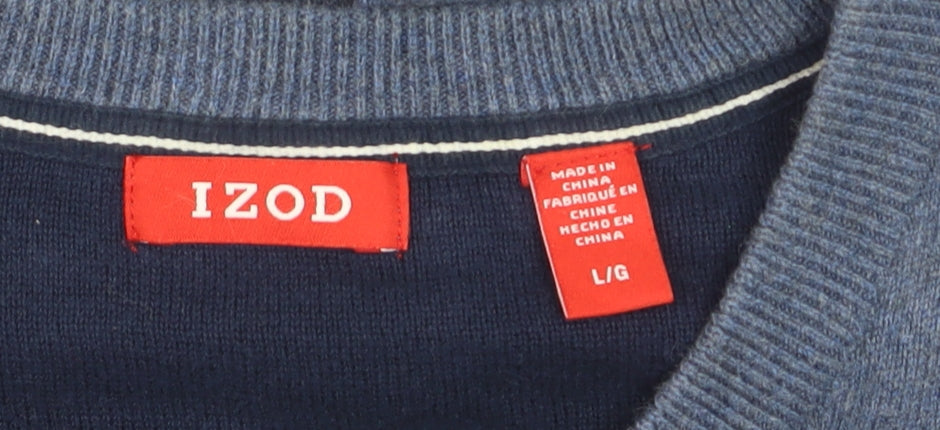 IZOD Men's Blue Cotton V-Neck Pullover Jumper Size L