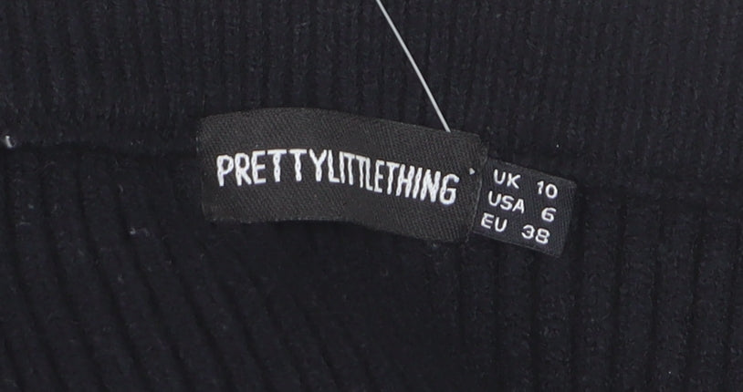 PrettyLittleThing Women’s Black Ribbed Knit High Waist Pencil Skirt Size 10