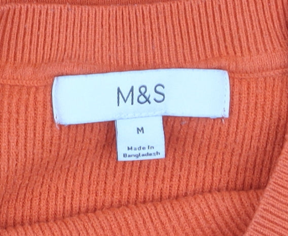 Marks & Spencer Women’s Orange Crew Neck Button Detail Jumper Size M