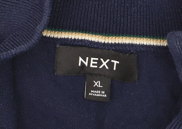Next Mens Blue XL 1/2 Zip Cotton High Neck Jumper