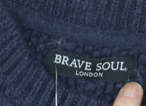 Brave Soul Men’s Blue Cable-Knit Crew Neck Jumper Size L