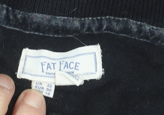 Fat Face Women Black Cotton Wool Long Sleeve Crew Neck Jumper Size 22