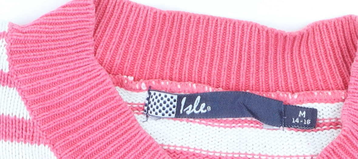 Isle Womens Pink White Striped V-Neck Long Sleeve Jumper Size 14