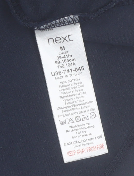 Next Men's Blue Retro Zip Cotton Polo Shirt Size M