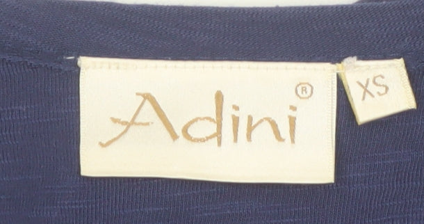 Adini Women's Blue Cotton Wrap Tie Blouse Long Sleeve XS