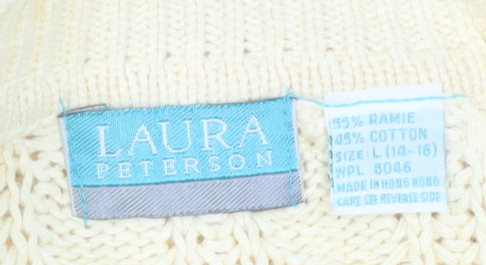 Laura Peterson Women Beige Cable-Knit Pullover Jumper L