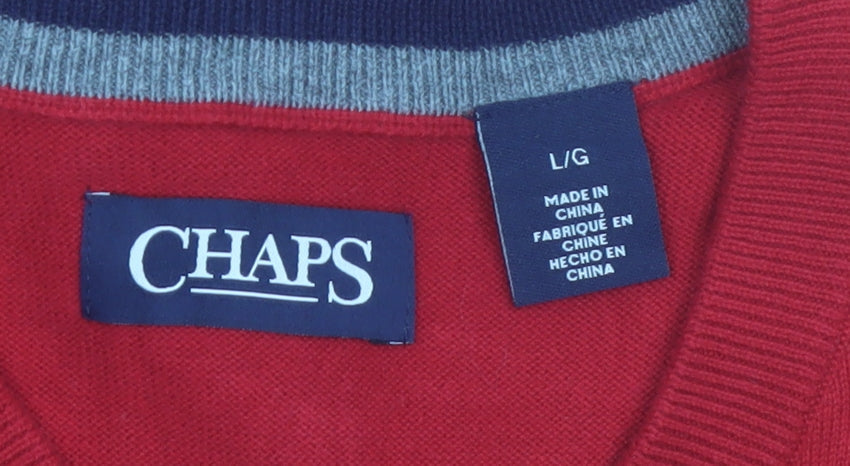 Chaps Men's Red Cotton V-Neck Sleeveless Vest Jumper Size L