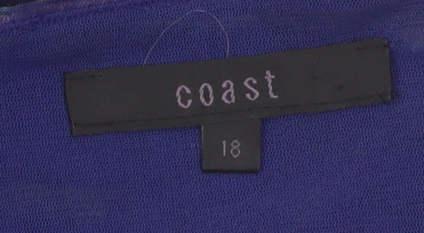 Coast Women's Blue Stripe Wrap Blouse Size 18 V-Neck 3/4 Sleeve