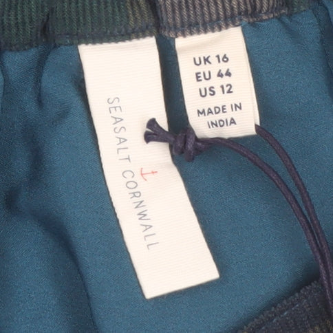 Seasalt Cornwall Women's Green Check A-Line Midi Cotton Skirt UK 16