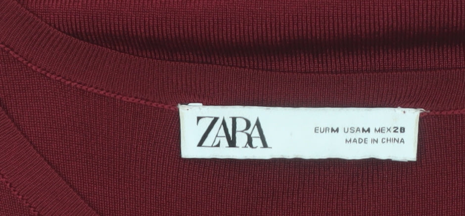 Zara Women Red Midi Bodycon Ruched Knit Dress Size M