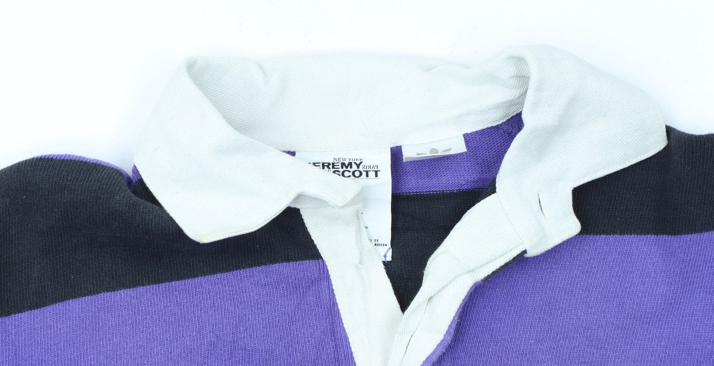 Adidas Jeremy Scott Men's Purple Striped Long Sleeve Polo Rugby Shirt M