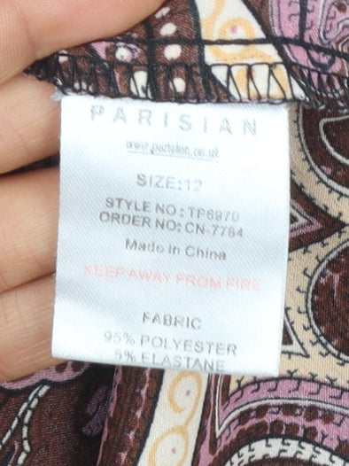 Parisian Collection Women's Brown Paisley Beaded Sleeveless Tunic Blouse Size 12