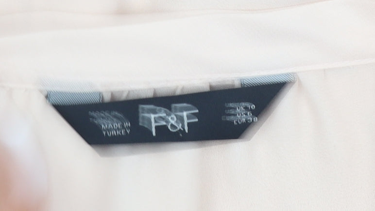 F&F Women Beige Ruffle V-Neck Chiffon Blouse UK 10