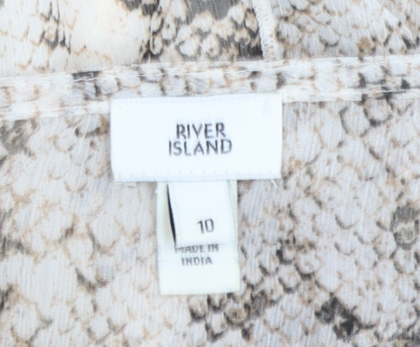 River Island Womens Beige Snake Print Ruffle Wrap Blouse Size 10