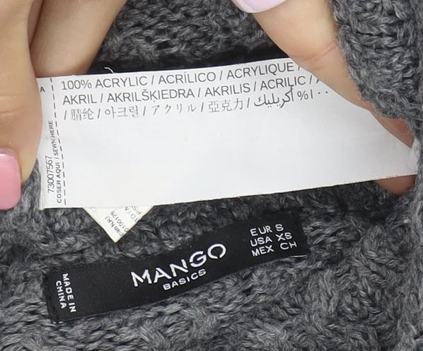Mango Women Grey Cable-Knit Mock Neck Acrylic Jumper XS