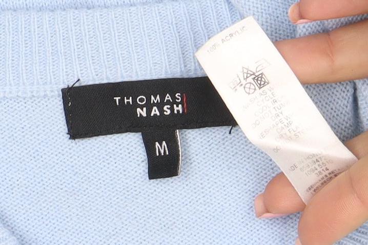 Thomas Nash Men's Blue Argyle V-Neck Acrylic Jumper M