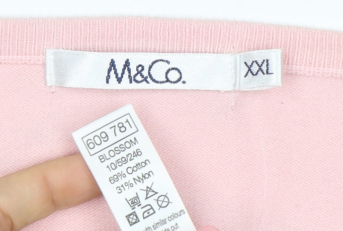M&Co Women Pink V-Neck Cotton Blend Pullover Jumper XXL