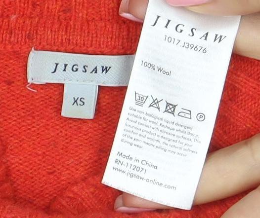 Jigsaw Women’s Red Wool Ribbed Crew Neck Jumper XS