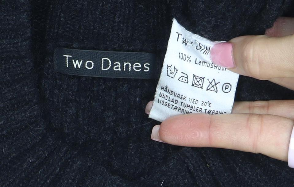 Two Danes Women's Black Lambswool Henley Jumper Size M