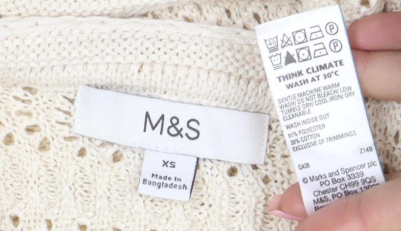 Marks and Spencer Women Ivory XS Open Knit Short Sleeve Cardigan