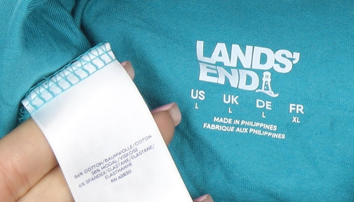 Lands' End Women's Blue Roll Neck Long Sleeve Cotton Top Size L
