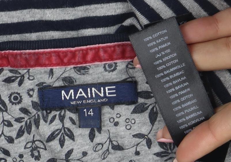 Maine New England Women's Blue Striped 3/4 Sleeve Cotton T-Shirt Size 14